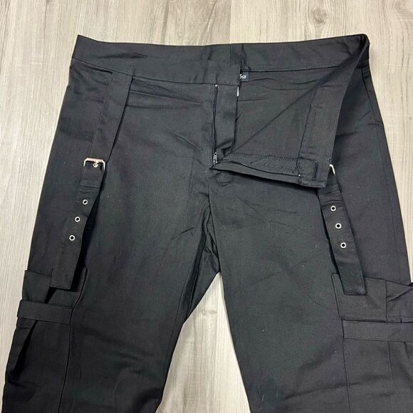 NWOT vintage y2k bondage pants black linen flare cut sz 15 by Girlfriends LA - Picture 5 of 14